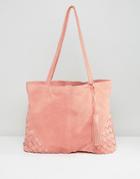 Asos Suede Shopper Bag With Weave Corners - Pink