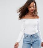 Asos Petite Off Shoulder Fitted V Front Top - White