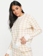 Loungeable Houndstooth Knitted Lounge Top In Cream-white