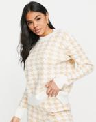 Loungeable Houndstooth Knitted Lounge Top In Cream-white