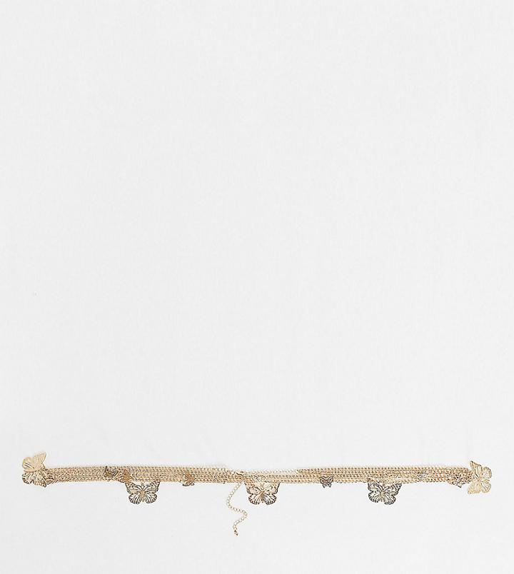 Asos Design Curve Butterfly Chain Belt In Gold