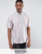 Asos Tall Oversized Stripe Shirt In Pink - Red