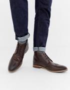 Asos Design Brogue Boots In Brown Leather - Brown