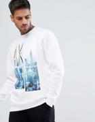 Armani Exchange City Print Crew Neck Sweat In White - White
