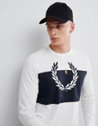 Fred Perry Blocked Laurel Wreath Long Sleeve Top In White - White