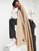 Asos Design Recycled Blend Personalized Scarf With K Initial In Stone-neutral