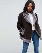 Asos Suede Aviator With Faux Shearling - Brown