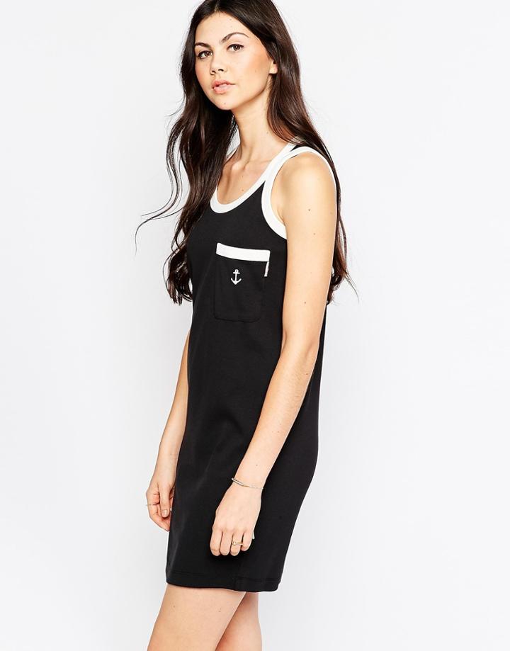 See By Chloe Anchor Pocket T-shirt Dress With Contract Trim - Black And Whilte