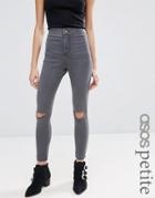 Asos Petite Rivington High Waist Jeggings In Ice Grey With Rips - Gray