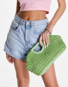 Asos Design Cut Out Grab Clutch Bag In Green Straw