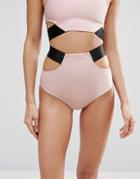 Asos Chunky Contrast Strap High Waist Bikini Bottom - Pink
