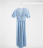 Asos Design Maternity Nursing Plisse Batwing Wrap Midi Dress With Self Tie Belt In Blue-blues