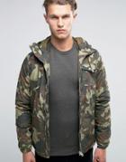Pull & Bear Parka In Camo With Hood - Green