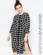 Asos Curve Midi Shirt Dress In Grid Print