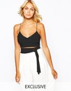 Love Crop Top With Lace Up Detail Strap Back - Black