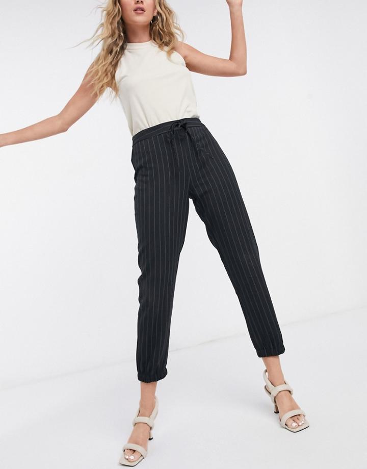 Asos Design Woven Joggers In Charcoal Pinstripe-grey