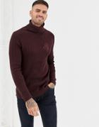 River Island Ribbed Roll Neck Sweater In Burgundy-red
