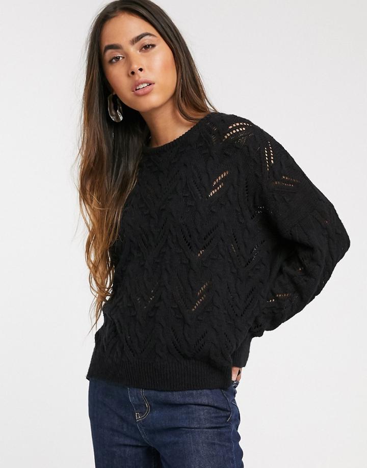Stradivarius Braided Knit Sweater In Black