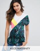 Asos Maternity T-shirt With Spliced Floral Sports Print - Multi