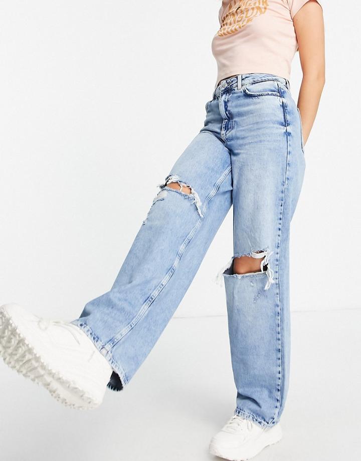 New Look 90s Baggy Ripped Jean In Mid Blue