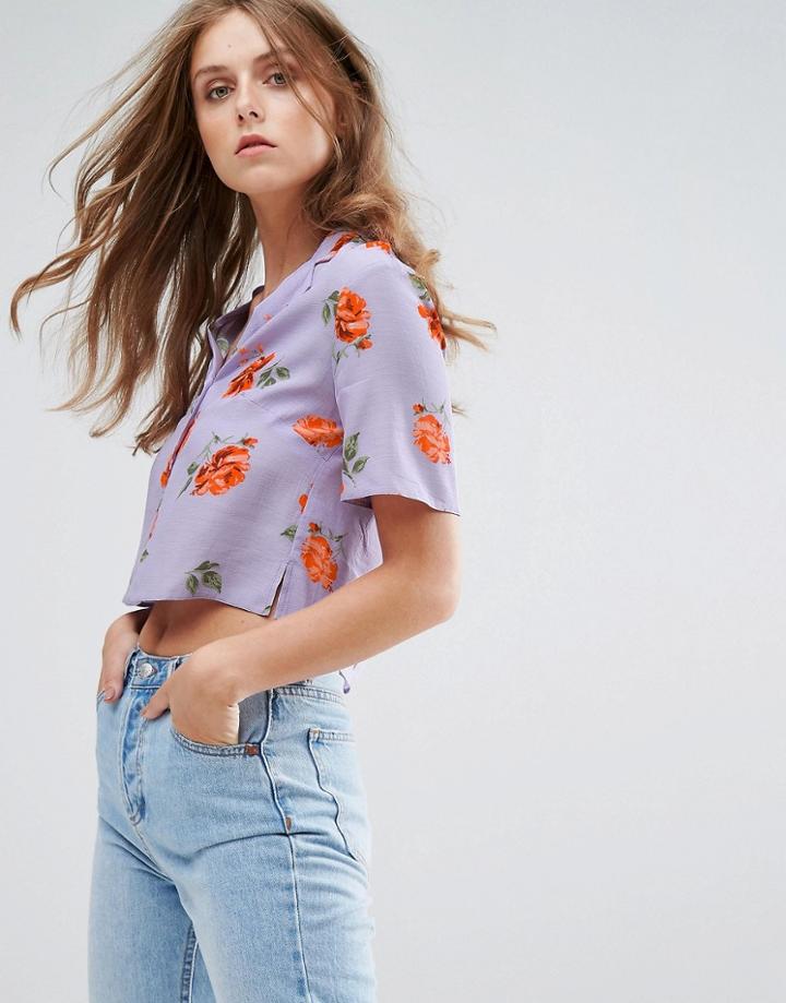 Nobody's Child Crop Shirt In Vintage Floral - Purple