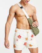 New Look Swim Shorts With Floral Print In Stone-neutral