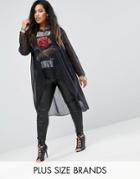 Religion Plus Oversized Sheer Blouse With High Low Hem & Rose Graphic - Black