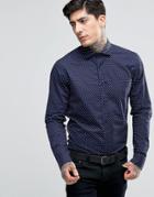 Scotch & Soda Shirt With All Over Spot With Cut Away Collar In Slim Fit With Stretch In Navy - Navy