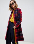 Gianni Feraud Check Coat With Faux Leather Trim - Red