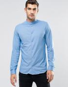 Jack & Jones Premium Slim Jersey Grandad Shirt - Blue
