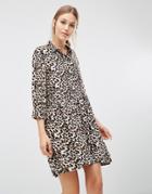 Minimum 3/4 Sleeve Shift Dress In Leopard Print - Gold