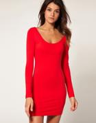 Asos Bodycon Dress With Long Sleeve-red