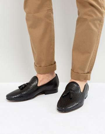 Walk London Harry Leather Tassle Loafers - Black