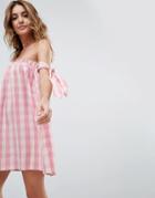 Asos Beach Dress In Gingham With Bunny Ties - Multi