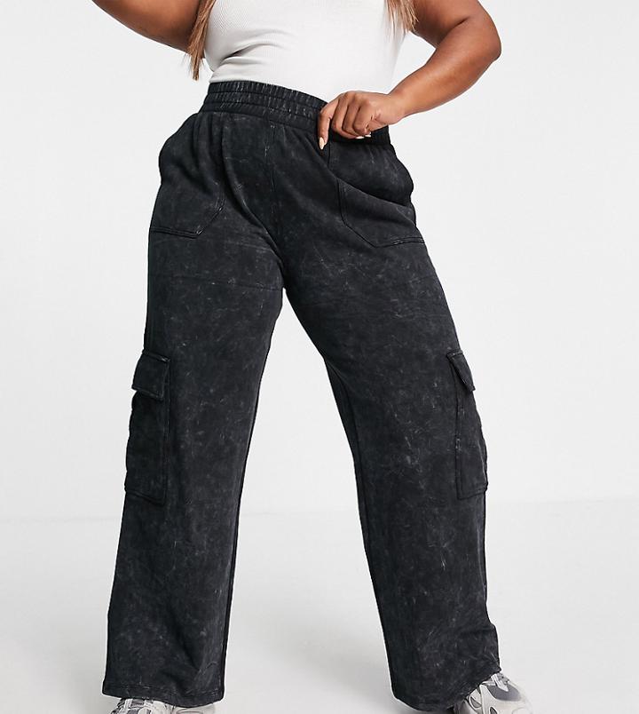 Asos Design Curve Pull-on Sweatpants With Cargo Detail-black