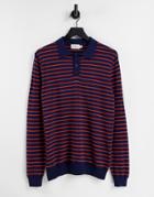 Topman Knitted Stripe Polo In Navy And Orange