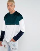 Asos Oversized Long-sleeve T-shirt With Velour Color Block - White