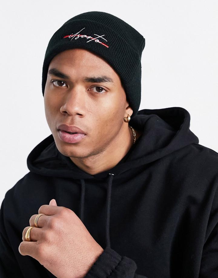 Il Sarto Embroidered Script Beanie In Black