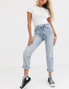 River Island Distressed Mom Jeans In Light Wash Blue