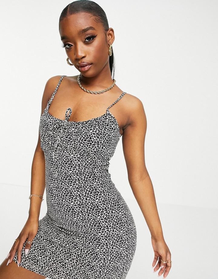 Brave Soul Fiesta Tie Front Mini Cami Dress In Leopard Print-brown
