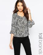 Vero Moda Tall Paisley Tie Neck Shell Top - Black Iris