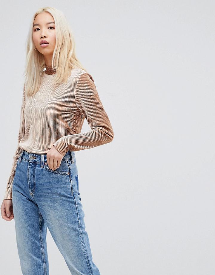 B.young High Neck Velvet Stripe Top - Tan