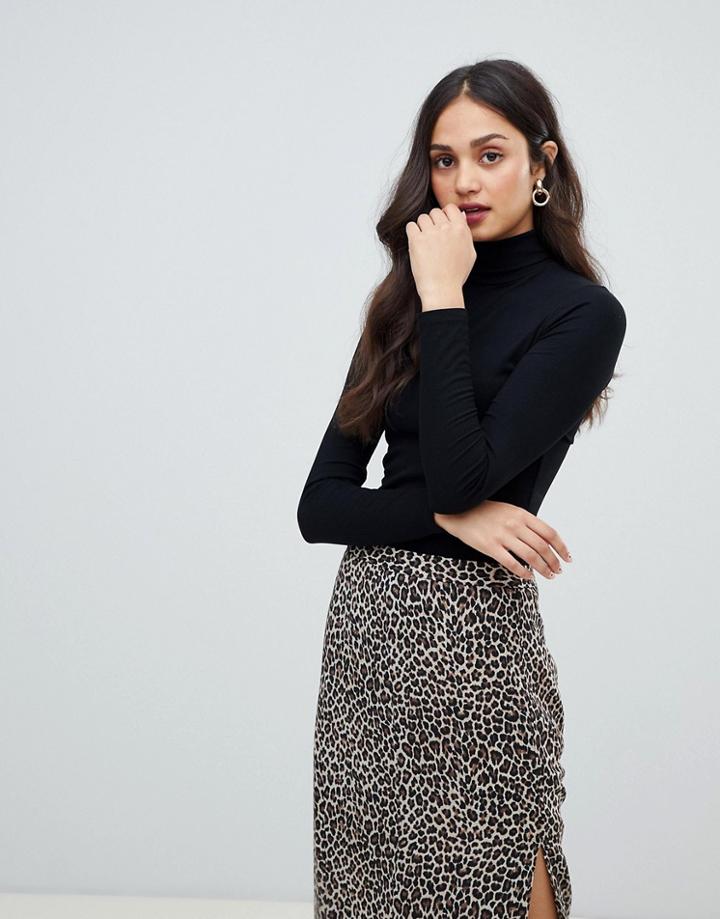 Miss Selfridge Long Sleeve Roll Neck Top - Black