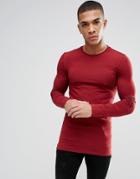 Asos Design Longline Muscle Fit T-shirt With Long Sleeves In Red - Red