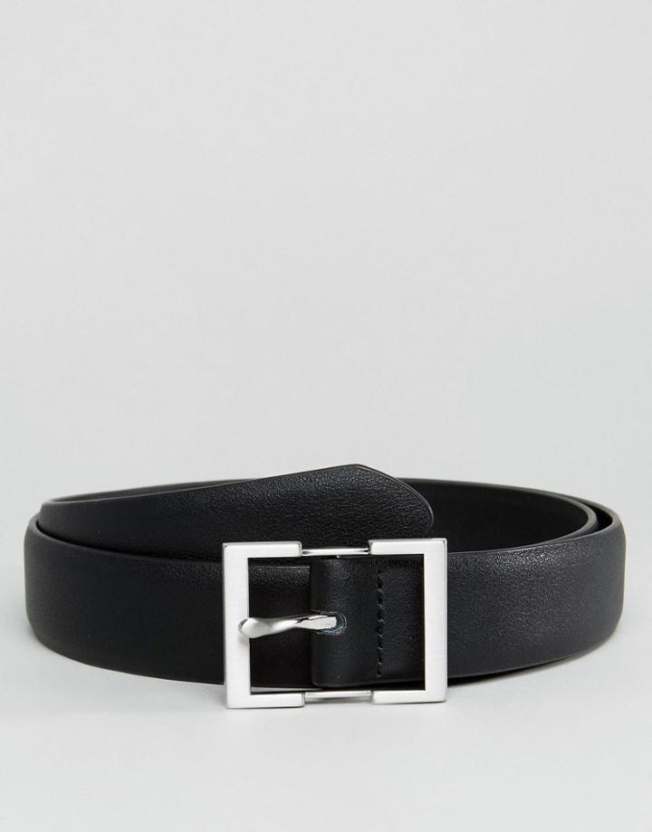Asos Smart Slim Belt In Black Pu With Box Buckle - Black