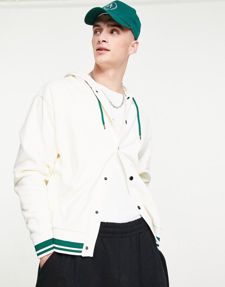 Asos Design Oversized Hooded Harrington Jersey Jacket In White