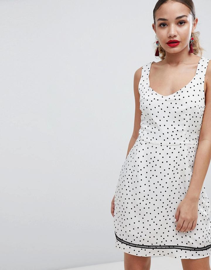 Boohoo Cross Back Polka Dot Mini Dress - Cream