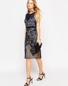 Asos Lace Embroidered Paneled Midi Body-conscious Dress - Navy