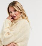 Asos Design Maternity Fluffy Boxy High Neck Sweater In Beige-white
