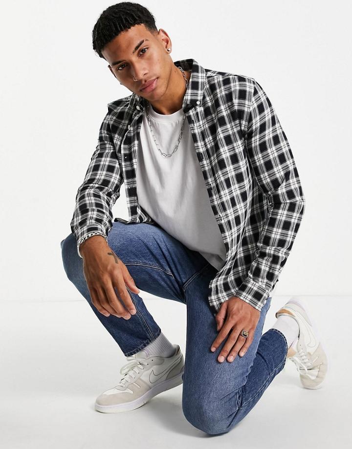 Asos Design Regular Fit Check Shirt In Monochrome-black
